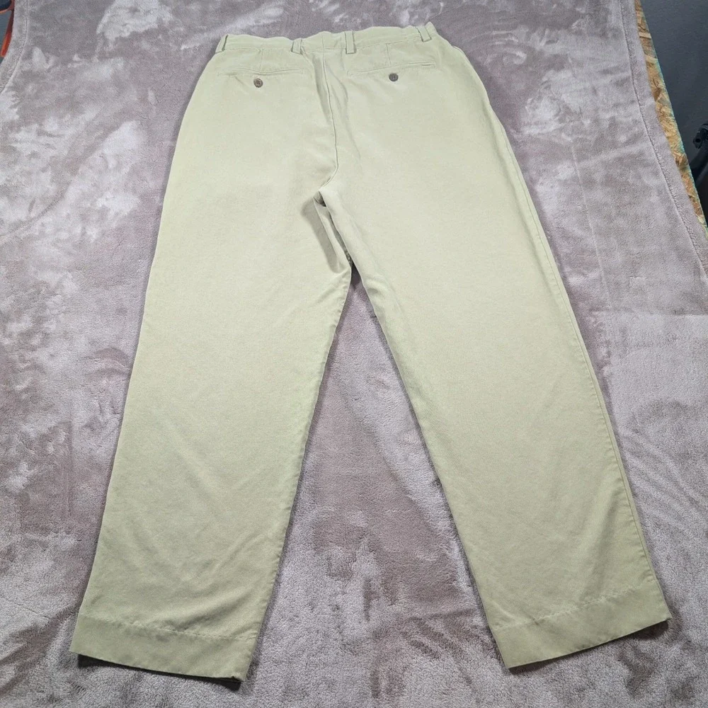 Tommy Bahama Pleated Trousers Mens 34 x UFN Khaki 100% Silk Straight Leg Pants